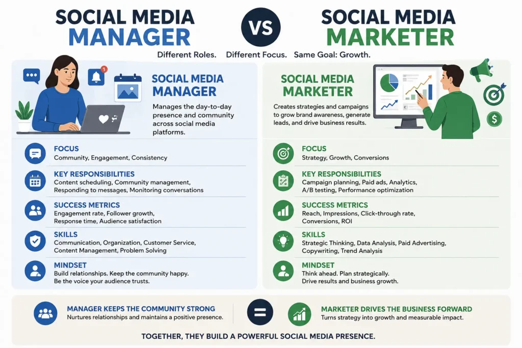 Social Media Manager vs Social Media Marketer - the responsibilities of a social media manager