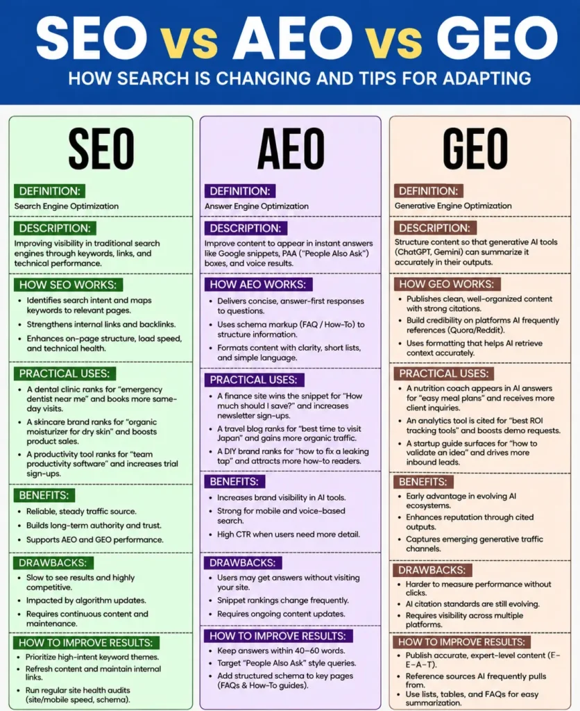 seo vs aeo vs geo