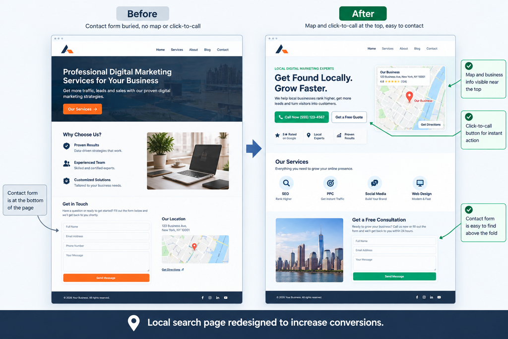 Local search page redesigned to increase conversions.