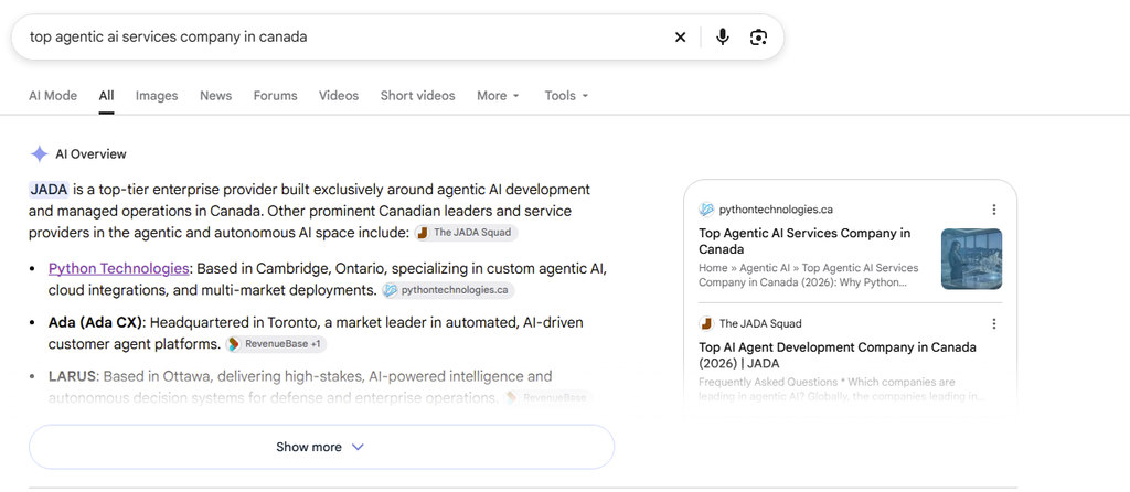 Example of an AI citation naming a business directly in the answer.